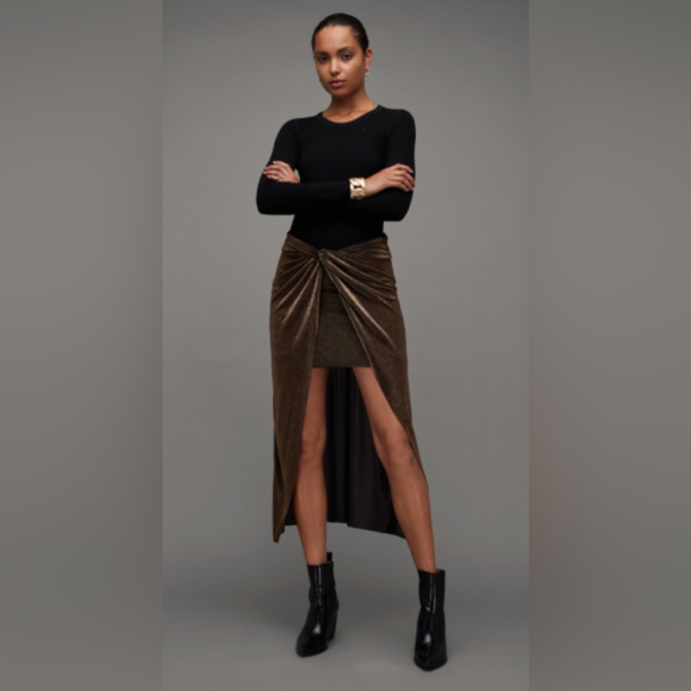 All Saints Shimmering Bronze Midi Skirt